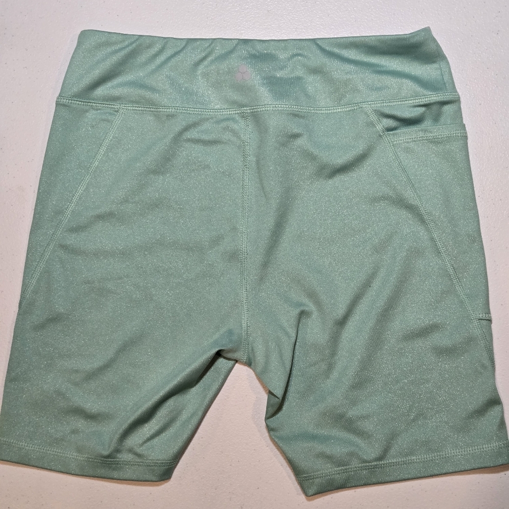 Girls XL Tek Gear Mint Green Shimmer Active Tank Bra And Bike Shorts Set - Picture 7 of 12